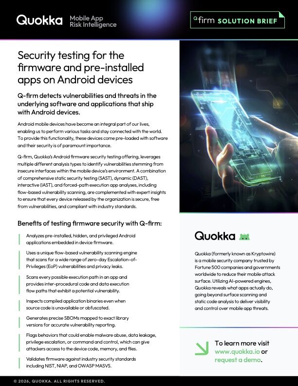 Thumbnail of Solution Brief for Q-firm, Quokka's firmware security analysis solution
